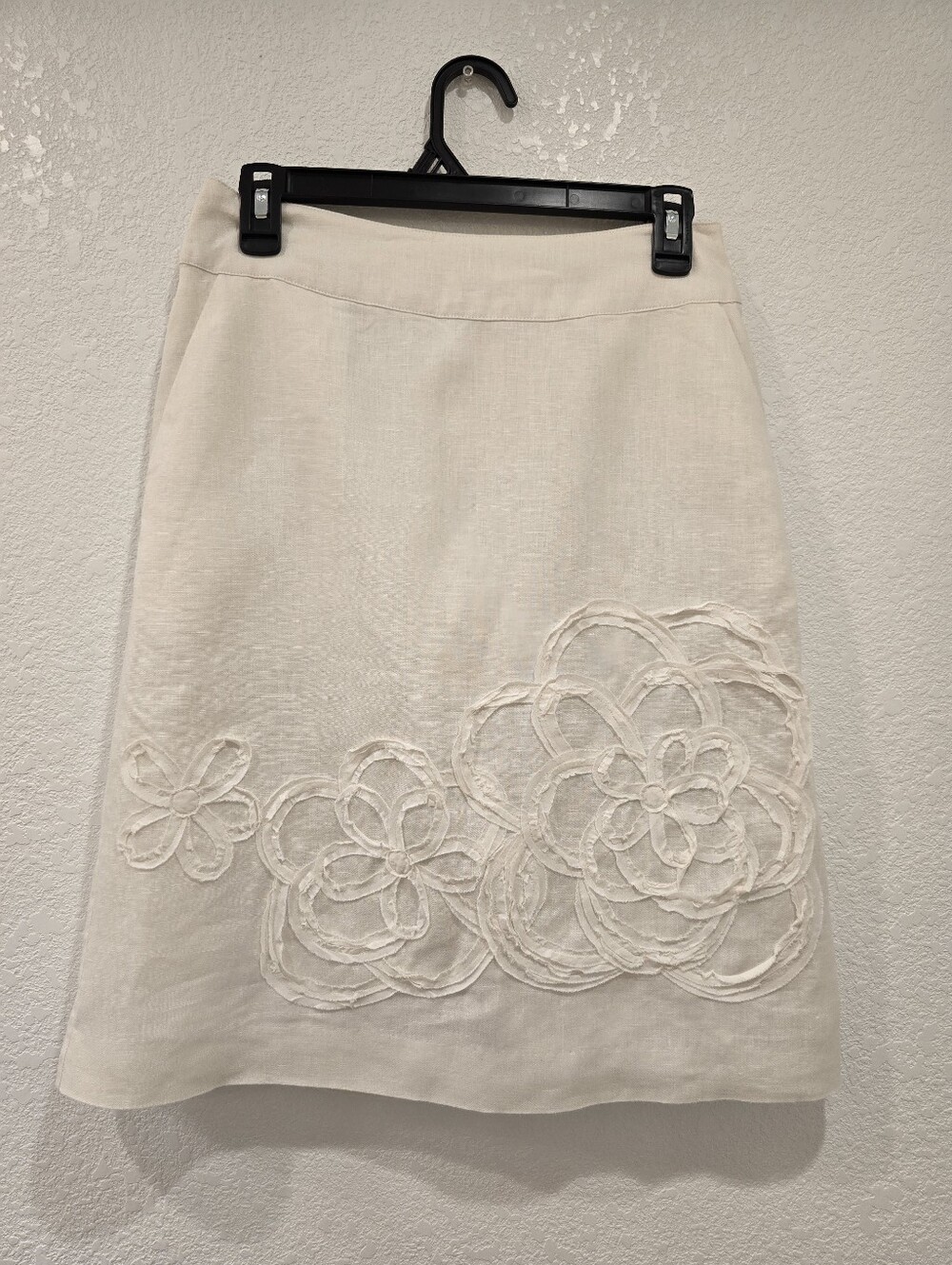 vintage Boden Applique Floral Linen Skirt Cream Beige Oatmeal US4 - Picture 1 of 6